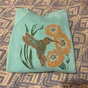 Handcrafted Granny Core Treasure Sweatshirt Hummingbird Vintage Sweet Floral